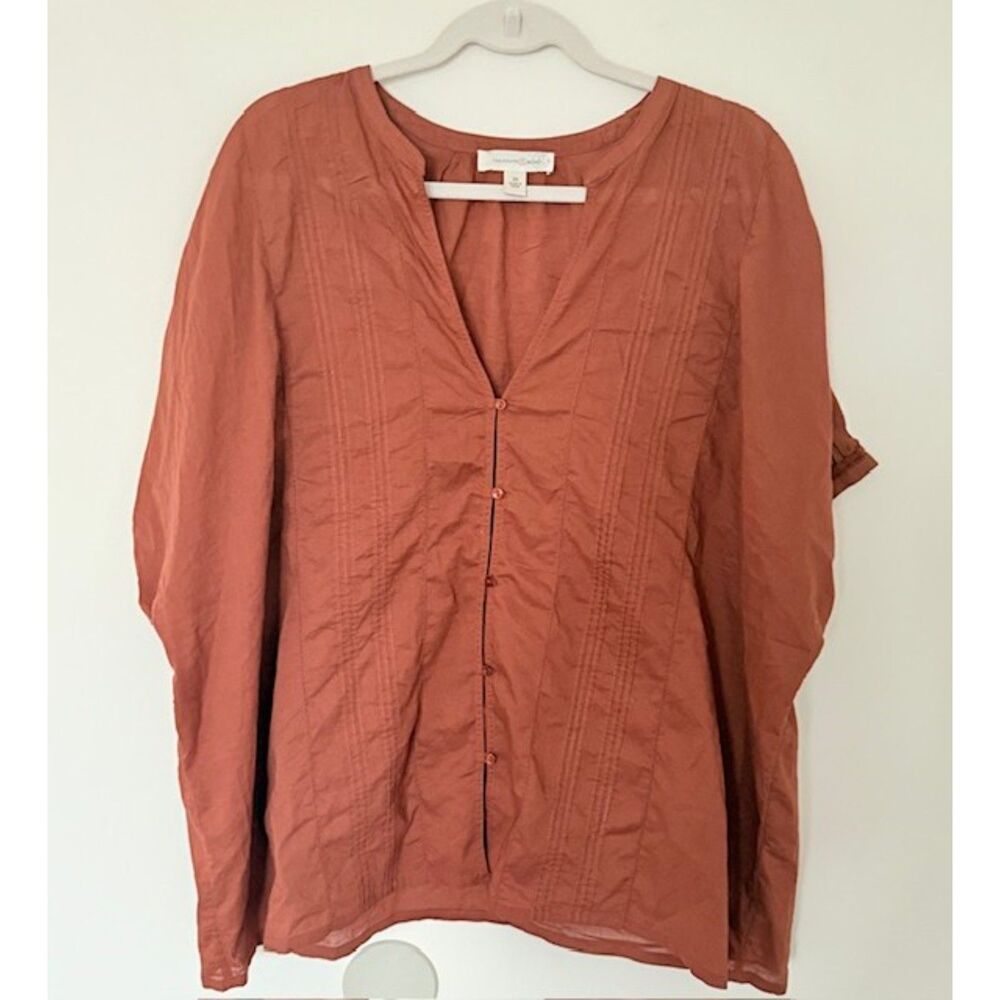 Treasure & Bond Rust Cotton Lightweight Flowy Short Sleeve Top Plus Sz 2X -Flaw